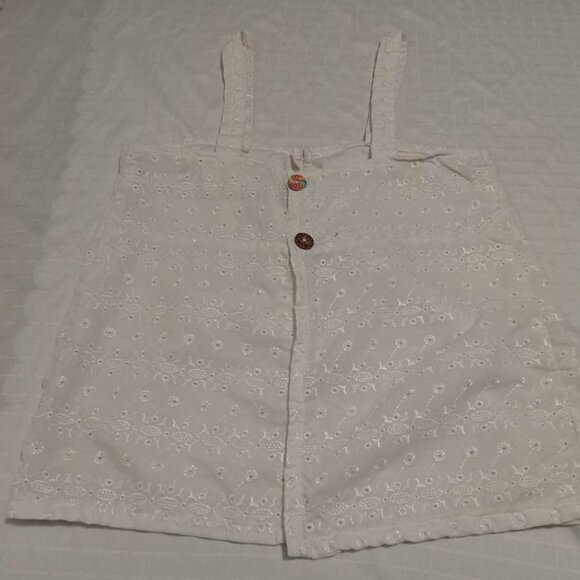 Cotton camisole with broderie anglaise and open back, handmade, colorful buttons - Picture 3 of 4